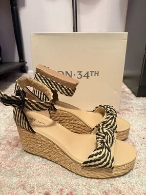 Black & Natural Striped Rope Wedge Sandals